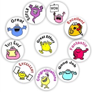 140 Teacher’s reward stickers-Lovable monsters-Fantastic, Super, Wow
