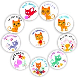 140 Teacher’s reward stickers-Cats themeAwesome & Proud of you