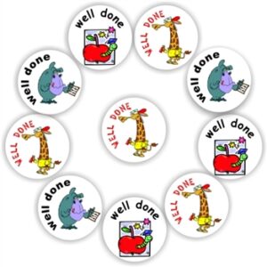 140 Teacher’s reward stickers-Gorilla, Bookworm, Giraffe, Well done