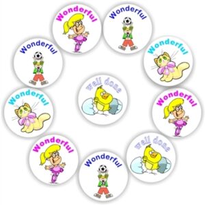 140 Teacher’s reward stickers-Cute Boys & girls, cats, Wonderful & Well done.