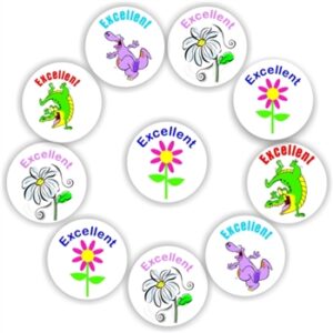 140 Teacher’s reward stickers-Excellent -Flowers & crocodiles
