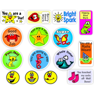 111 Teacher’s reward stickers-Stars, Lightbulb, Smiley faces- Bright spark! Hopping good work