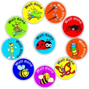 140 Teacher’s reward stickers-Bugs, Bees, caterpillars & spiders – Well done