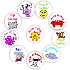 140 Teacher’s reward stickers-Fair, Much better, Keep trying, Try harder, Animals