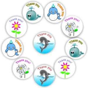 88 Teacher’s reward stickers-Whales, Flowers & dolphins-Thank you