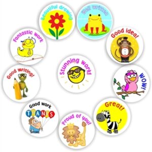 140 Teacher’s reward stickers-Fantastic work & Good writing. Happy Animals