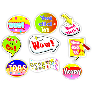 96 Teacher’s reward stickers-Praise Wow! Good work, Colourful