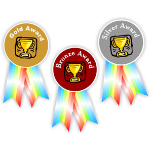 35 Teacher’s reward stickers-Gold Silver & Bronze Rosettes