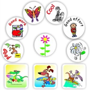 140 Teacher’s reward stickers-Surf, Skate, Butterfly, Good work