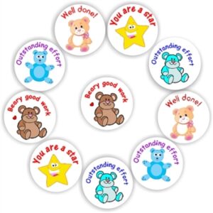 140 Teacher’s reward stickers-Teddy’s & stars-Well done