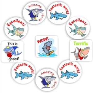 108 Teacher’s reward stickers-Happy Sharks-Fantastic work
