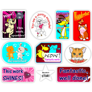 140 Teacher’s reward stickers-Shaped stickers – outstanding work.