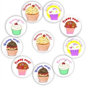 140 Teacher’s reward stickers-Cup-cake -Yummy work, scrumptious work