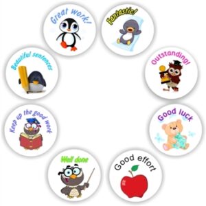 88 Teacher’s reward stickers-.Penguin & Owl, Keep up the good work