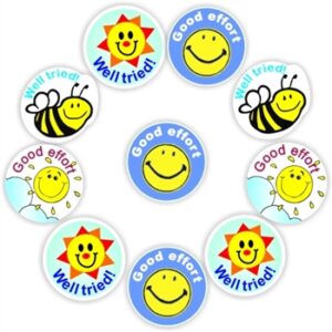 140 Teacher’s reward stickers- Bees & smiley sun-Great effort