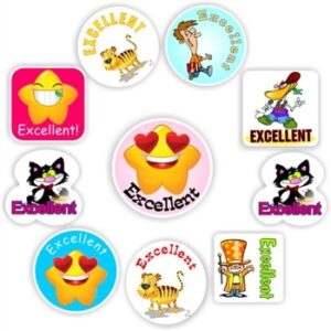 140 Teacher’s reward stickers-Star, Happy faces-Excellent work