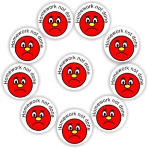 140 Teacher’s stickers-Home-work not done-Sad face.