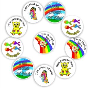 140 Teacher’s reward stickers-Rainbows, Colourful-Extra special work.