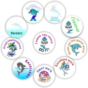 140 Teacher’s reward stickers-Playful dolphins, Excellent & brilliant