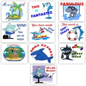 140 Teachers Reward Stickers – Sharks- Praise neat & tidy work