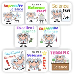 Science Stickers | Wild-Haired Professor, Atoms & Test Tubes : Impressive Science, Science Award A+