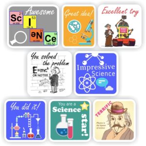Science Stickers | Atoms, Microscopes & Lab Flasks : Impressive Science, You Did It!