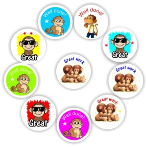 140 Teachers Reward Stickers – Well done & Great work – Monkey