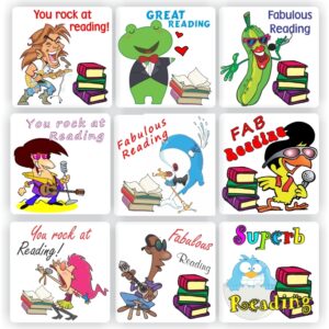 110 Teachers Reward Stickers -Frogs, Rockstar, You rock at reading ! Great Reading