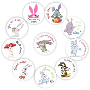 140 Teachers Reward Stickers-Bunny & Rabbit-Outstanding effort
