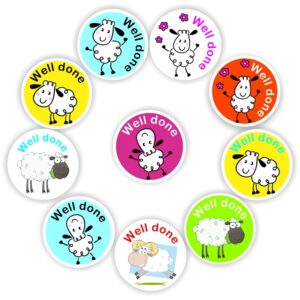 140 Teachers Reward Stickers -Dancing sheep-Well done!