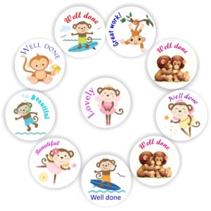 130 Teachers Reward Stickers – Playful Monkeys -Great work, Well done!