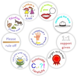 130 Teachers Stickers – Corrective- Edit your work carefully, Punctuate carefully, Rule off, I worked in a pair