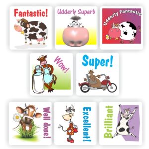 88 Teachers Reward Stickers – Cow- Udderly suberb, Udderly fantastic!