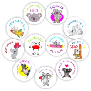 165 Teachers Reward Stickers – Koala Bears, Great work Well done!