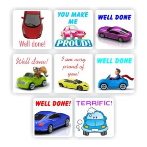 88 Teachers Reward Stickers – Cars: Well done, I am very proud of you!