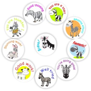 140 Teachers Reward Stickers – Zebra – You are number one! Good thinking, Bravo, You are a star!