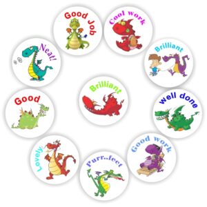 140 Teachers Reward Stickers – Dragons- Neat, Brilliant, Good job!