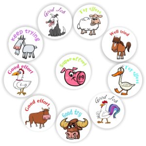140 Teachers Reward Stickers – Farm Animals- Keep trying, Good effort, Top effort