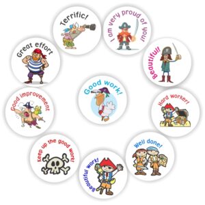 140 Teachers Reward Stickers – Pirates – Great effort, Terrific