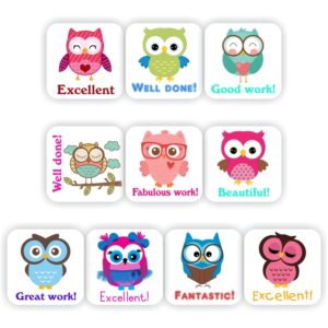 120 Teachers Reward Stickers – Colourful Owls -Excellent, Well done and Good work