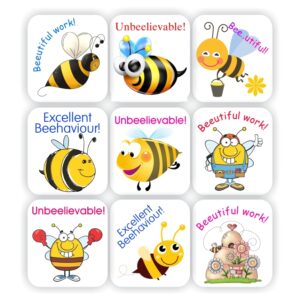 120 Teachers Reward Stickers – Bees: Bee..utiful work, un..bee..lievable