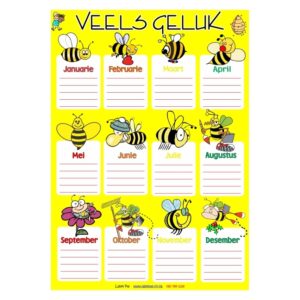 Poster Afrikaans- Birthday Chart-Bees, Laminated & Re-usable