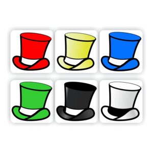70 Teachers Reward Stickers – Thinking hat stickers-Coloured hats, red, yellow, blue, green, black