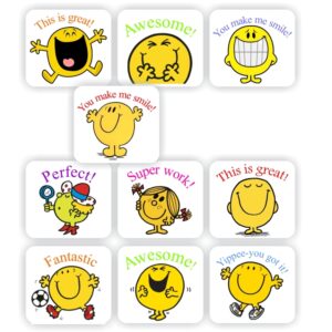 150 Teachers Reward Stickers – Happy yellow characters, Super work
