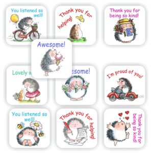 120 Teachers Reward Stickers – Hedgehog -You listened so well, Thank you for helping, Thank you for being kind