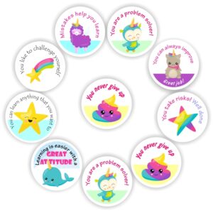 88 x Growth Mindset Stickers |Colourful Lamas, Star, Unicorn -Mistakes help you learn, You are a problem solver