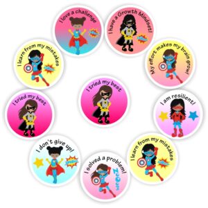 88 x Growth Mindset Stickers |Super Hero African Girls-I don’t give up, I love a challenge