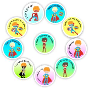 88 x Growth Mindset Stickers | Super Hero Boys- I don’t give up, I love a challenge