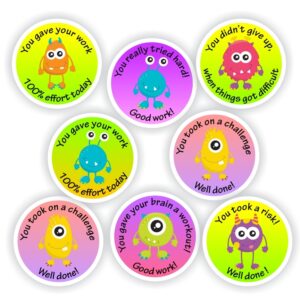 70 Growth Mindset Stickers |Cute monsters -You gave your work 100% effort