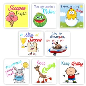 88 x -Teachers Reward stickers, Puns-Scooper duper! Keep rolling! Egg-spertly done!
